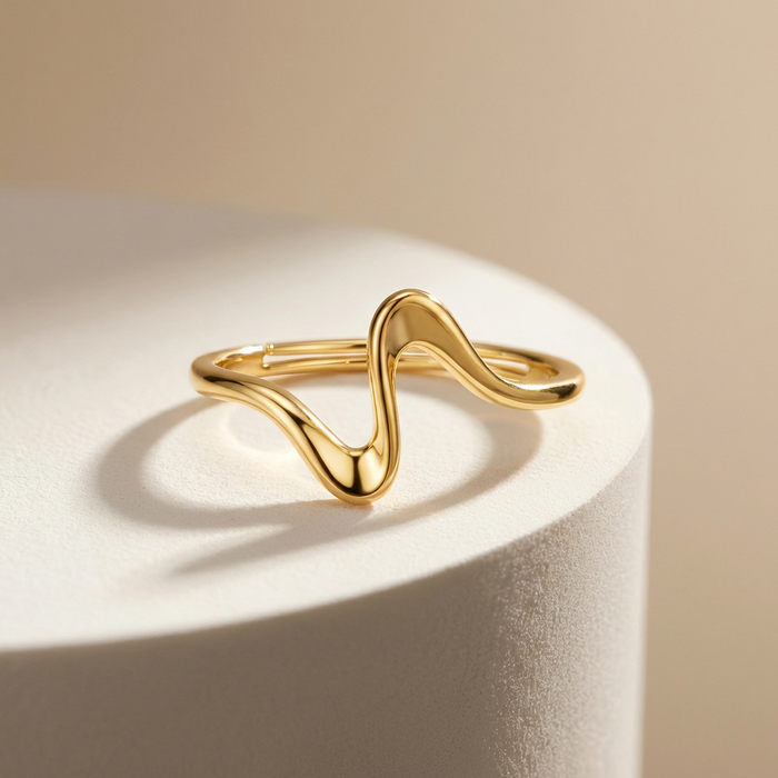 Wave Form Gold Plated 925 Sterling Silver Adjustable Women Ring