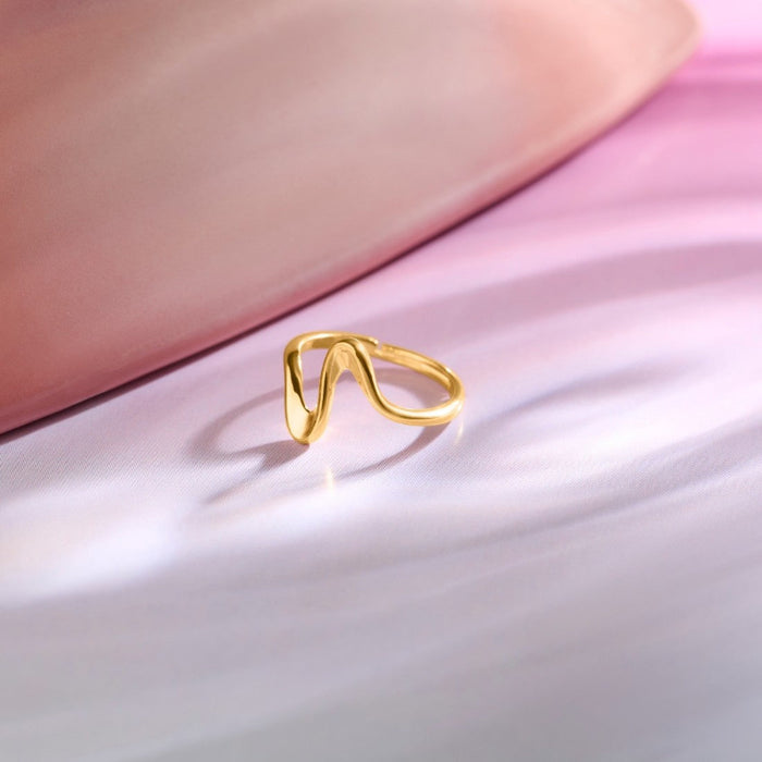 Wave Form Gold Plated 925 Sterling Silver Adjustable Women Ring
