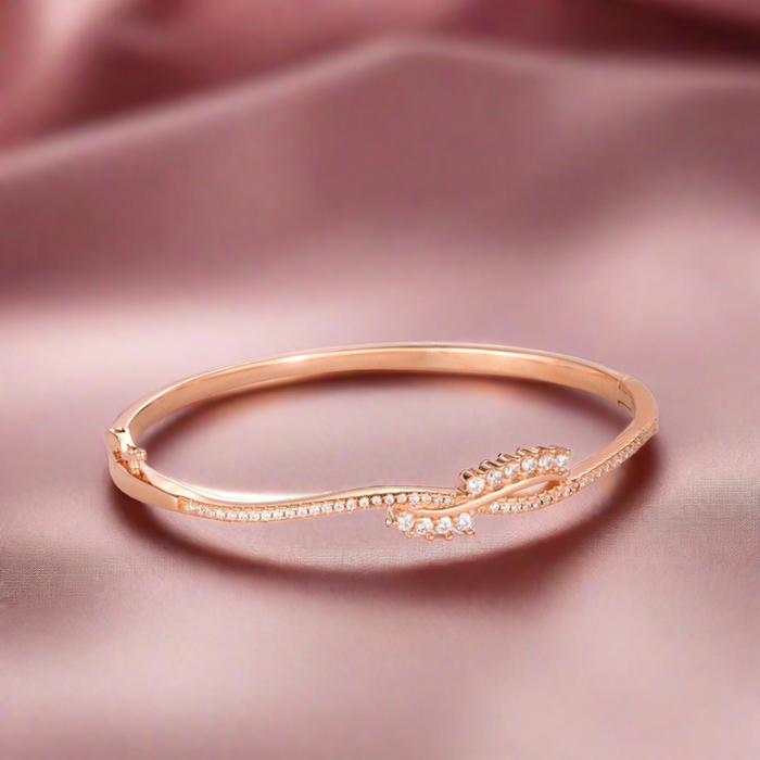 Wave Line CZ Rose Gold Plated 925 Sterling Silver Kada Bracelet