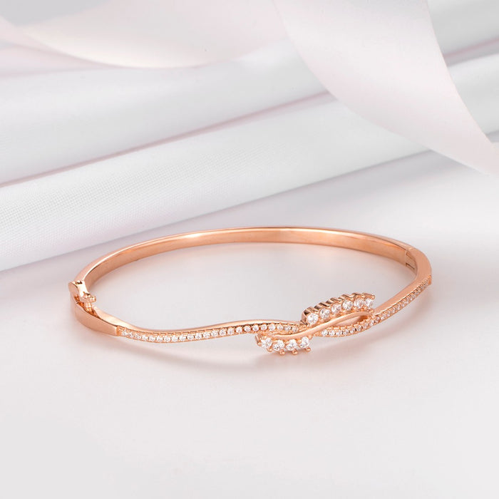 Wave Line CZ Rose Gold Plated 925 Sterling Silver Kada Bracelet