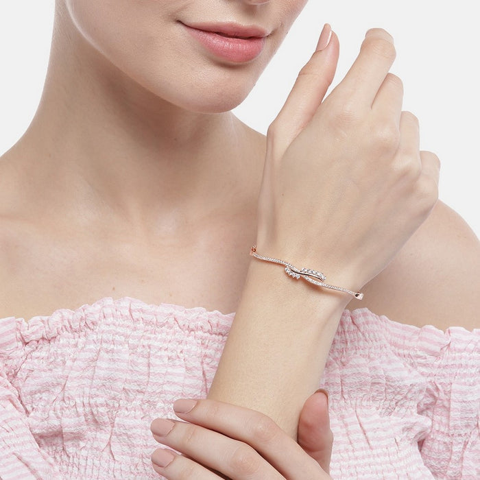 Wave Line CZ Rose Gold Plated 925 Sterling Silver Kada Bracelet