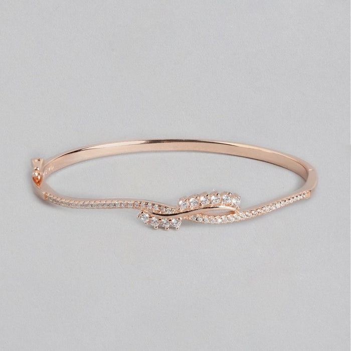 Wave Line CZ Rose Gold Plated 925 Sterling Silver Kada Bracelet