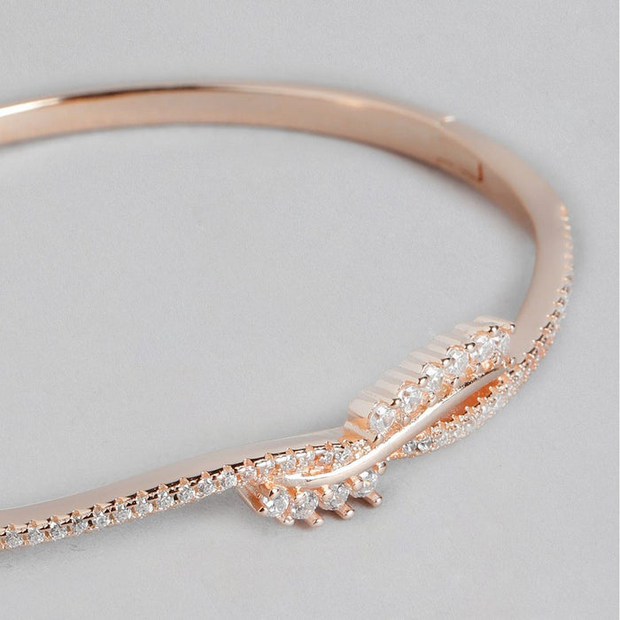 Wave Line CZ Rose Gold Plated 925 Sterling Silver Kada Bracelet