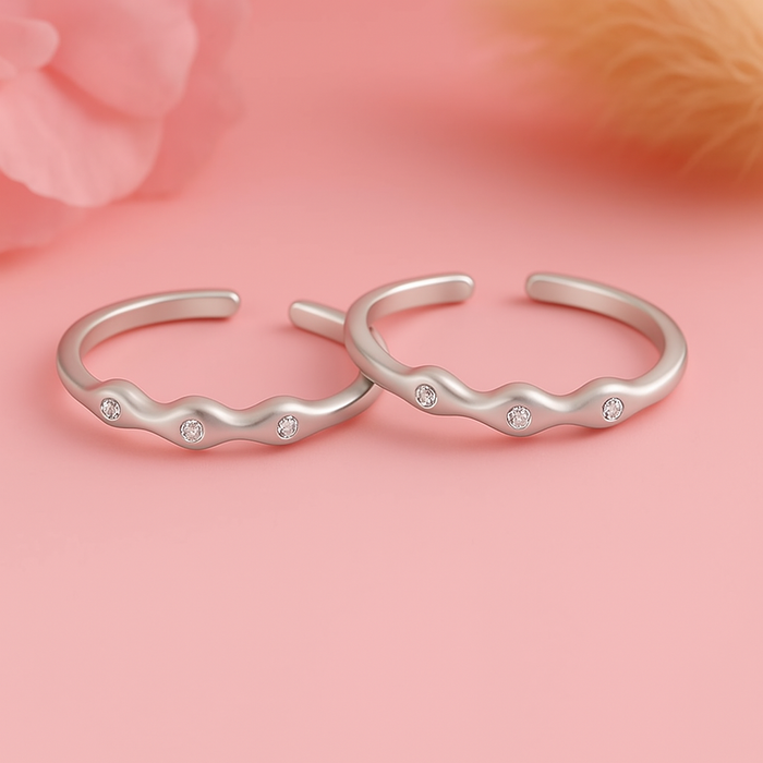 Wavy Rhodium Plated 925 Sterling Silver Toering