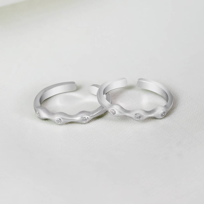Wavy Rhodium Plated 925 Sterling Silver Toering