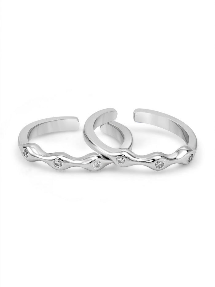 Wavy Rhodium Plated 925 Sterling Silver Toering