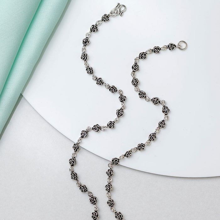Weave Flower Oxidized 925 Sterling Silver Anklet