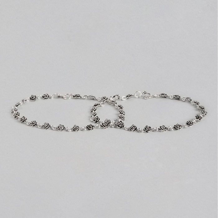 Weave Flower Oxidized 925 Sterling Silver Anklet