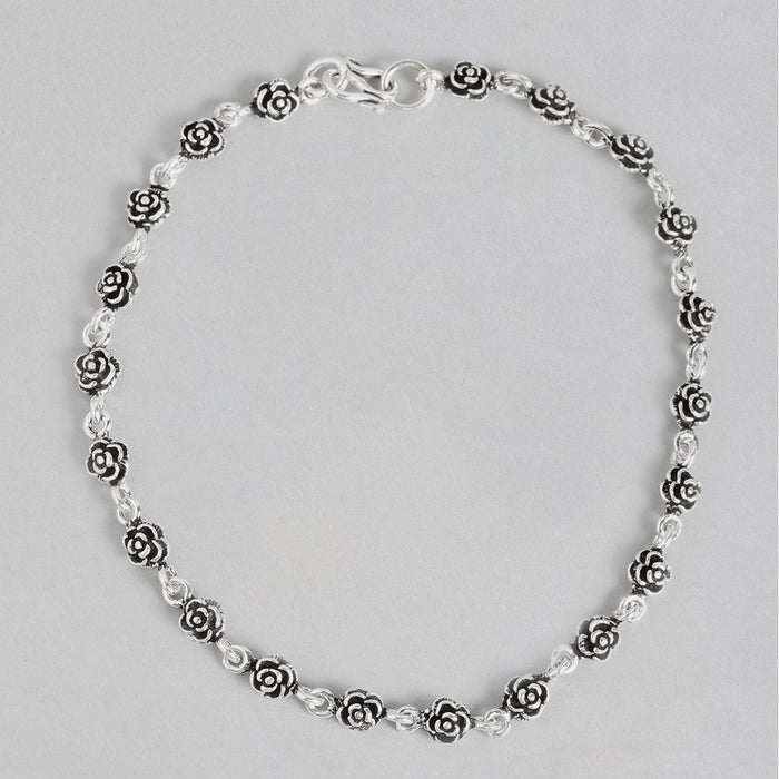 Weave Flower Oxidized 925 Sterling Silver Anklet