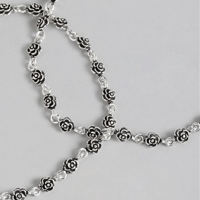 Weave Flower Oxidized 925 Sterling Silver Anklet