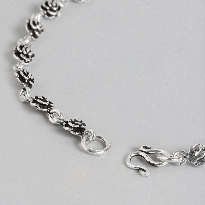 Weave Flower Oxidized 925 Sterling Silver Anklet