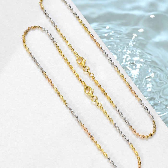 Triple tone 925 Sterling Silver chain anklet for women. Woven jewellery with lobster clasps – Zavya