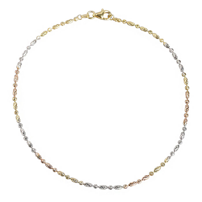 Women's triple tone 925 Sterling Silver chain anklet with delicate woven links – Zavya