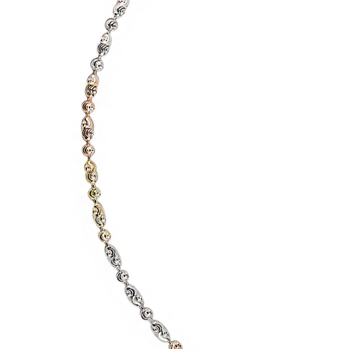Triple tone 925 Sterling Silver chain anklet for women featuring delicate textured woven beads – Zavya
