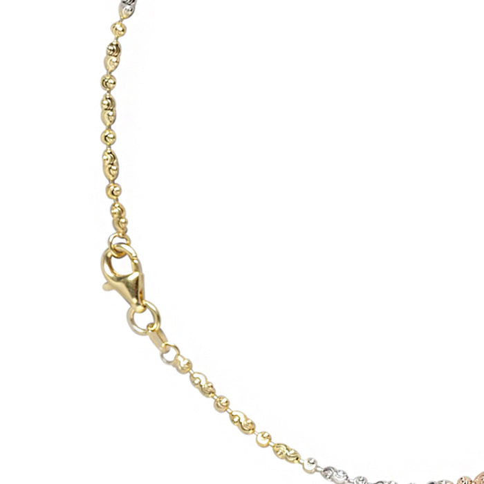 Women's triple tone 925 Sterling Silver chain anklet, fine jewellery showing beaded links and clasp – Zavya