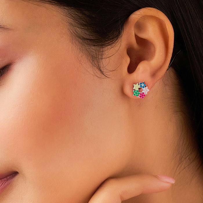 Where Colors Bloom Stud Rhodium Plated Earrings