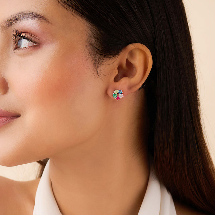 Where Colors Bloom Stud Rhodium Plated Earrings