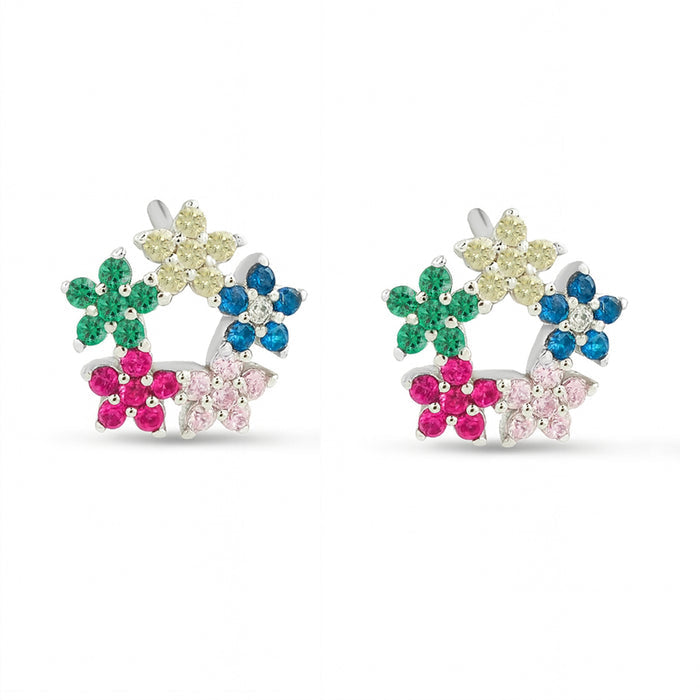 Where Colors Bloom Stud Rhodium Plated Earrings