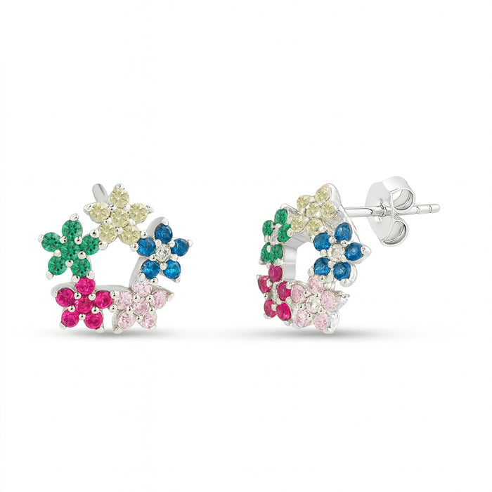 Where Colors Bloom Stud Rhodium Plated Earrings