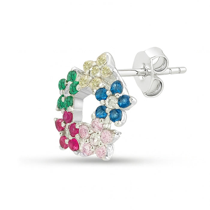 Where Colors Bloom Stud Rhodium Plated Earrings