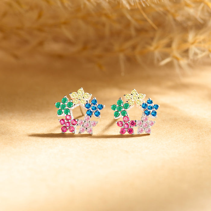 Where Colors Bloom Stud Rhodium Plated Earrings