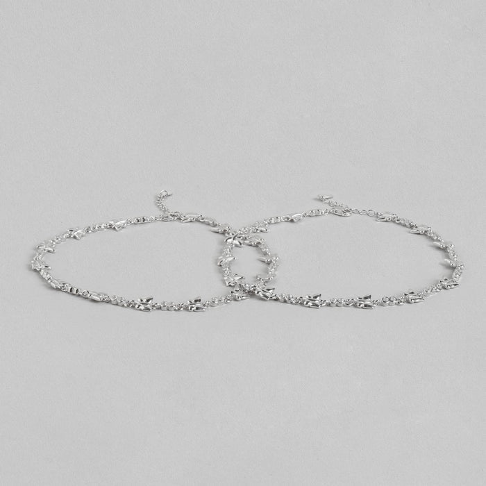 Whimsical Butterfly CZ Rhodium Plated 925 Silver Womens Anklet