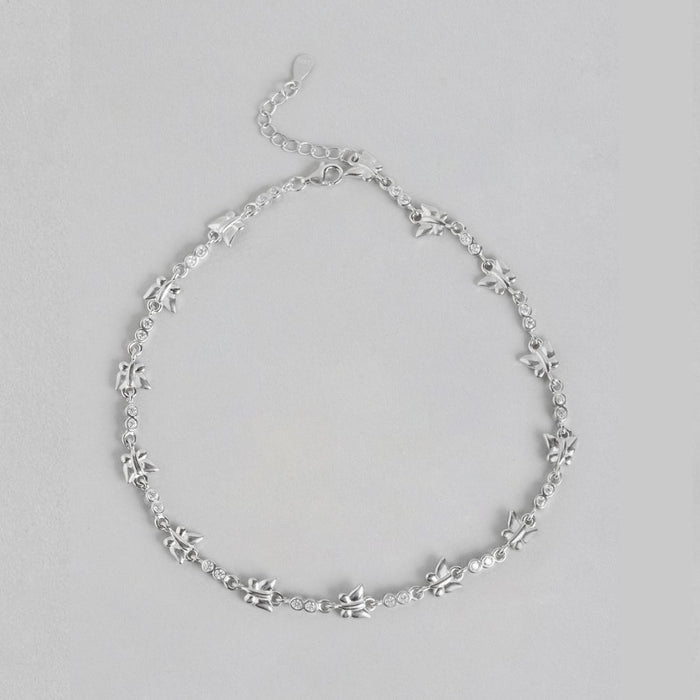 Whimsical Butterfly CZ Rhodium Plated 925 Silver Womens Anklet