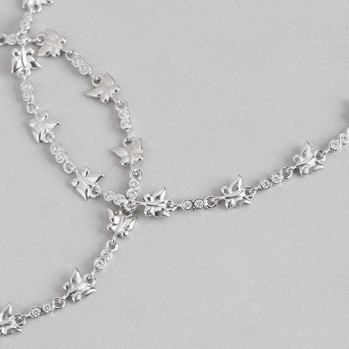 Whimsical Butterfly CZ Rhodium Plated 925 Silver Womens Anklet