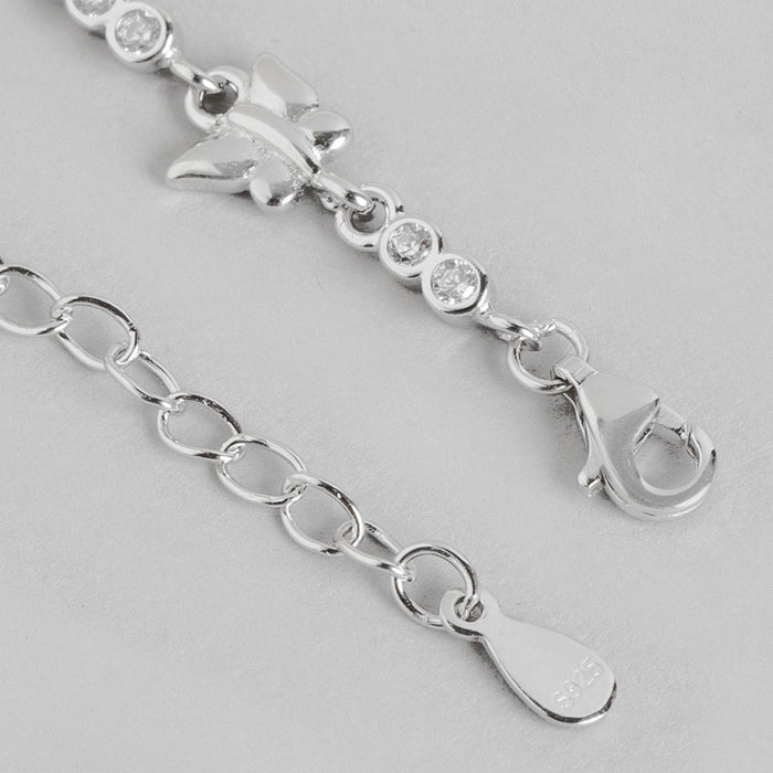 Whimsical Butterfly CZ Rhodium Plated 925 Silver Womens Anklet