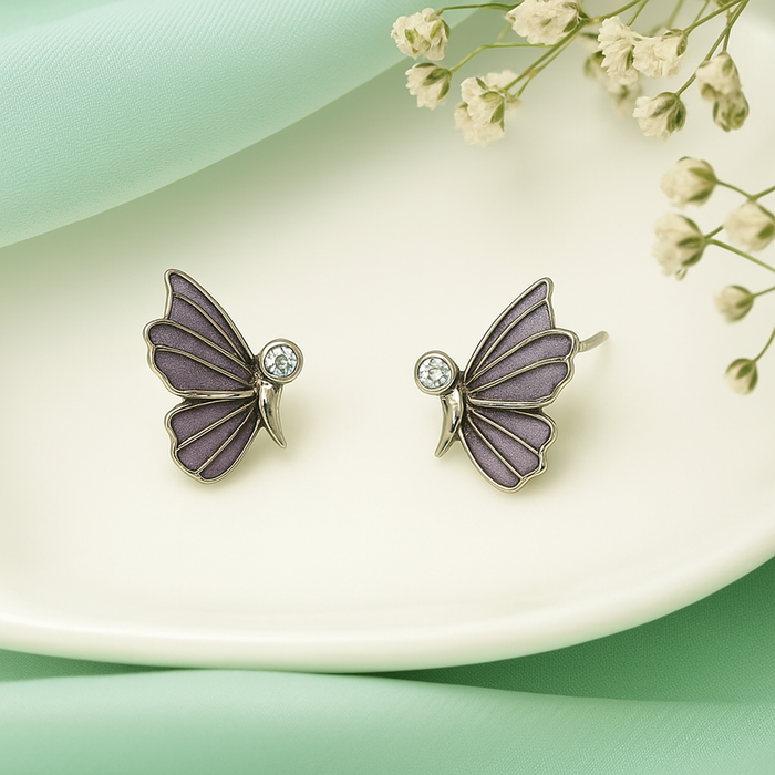 Whimsical Butterfly Rhodium Plated 925 Sterling Silver Earrings