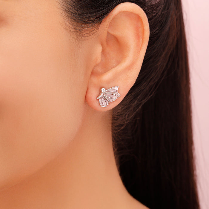 Whimsical Butterfly Rhodium Plated 925 Sterling Silver Earrings