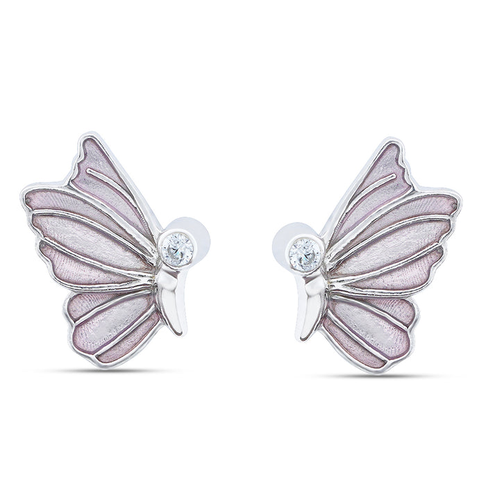 Whimsical Butterfly Rhodium Plated 925 Sterling Silver Earrings