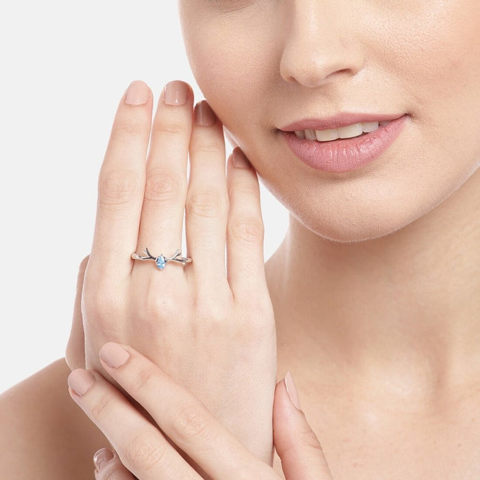 Whimsical Deer Rhodium-Plated 925 Sterling Silver Couple Ring with Cubic Zirconia (Adjustable)