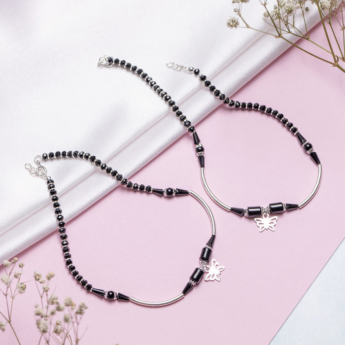 Whimsical Flutter 925 Sterling Silver Rhodium Plated Butterfly Anklet
