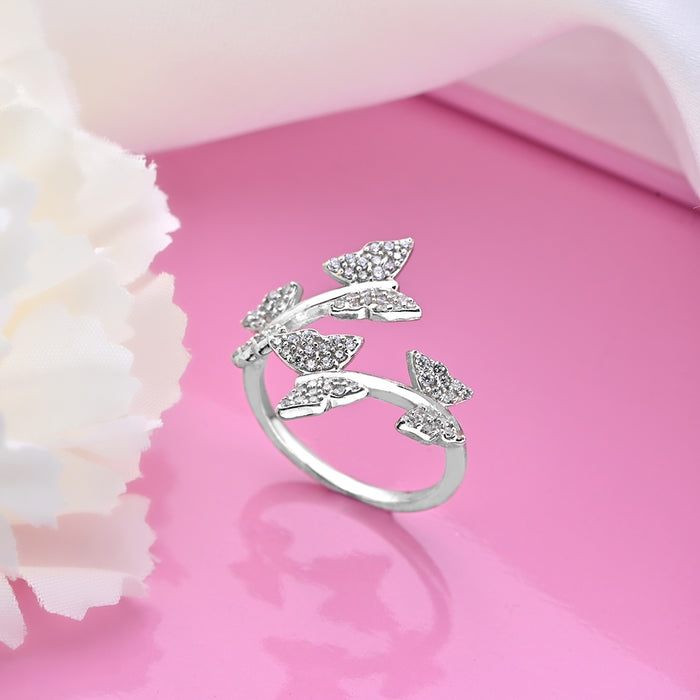 Whimsical Flutter Rhodium-Plated 925 Sterling Silver Butterfly Ring for Her (Adjustable)