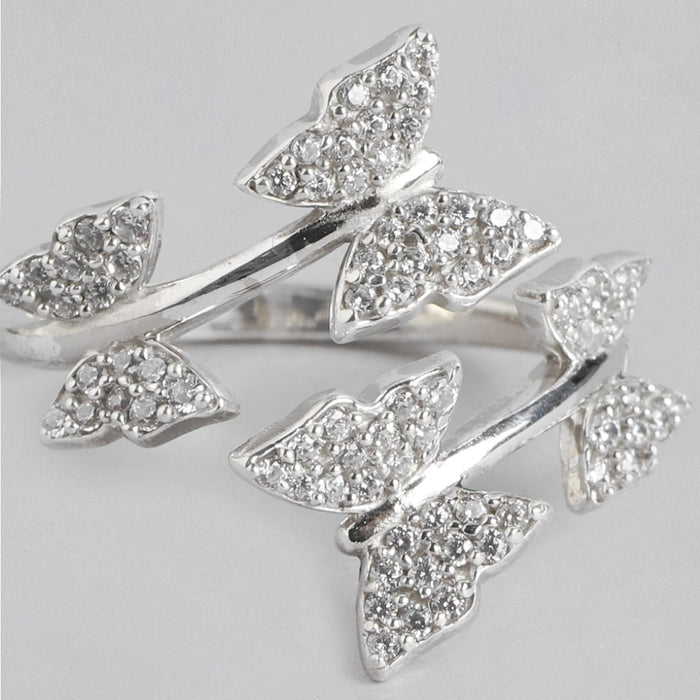 Whimsical Flutter Rhodium-Plated 925 Sterling Silver Butterfly Ring for Her (Adjustable)
