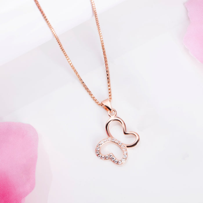 Whimsical Flutter Rose Gold-Plated 925 Sterling Silver Butterfly Pendant with Chain