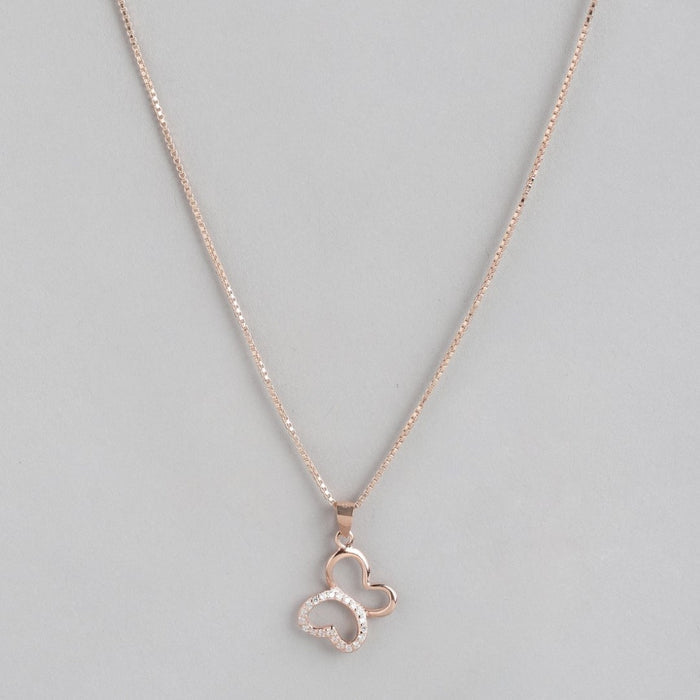 Whimsical Flutter Rose Gold-Plated 925 Sterling Silver Butterfly Pendant with Chain