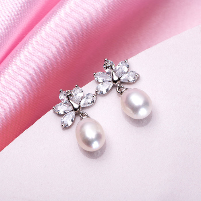 Whimsical Leaf Dance Rhodium-Plated 925 Sterling Silver Earrings