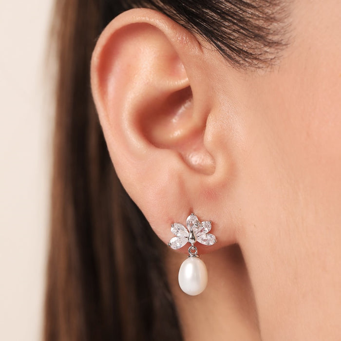 Whimsical Leaf Dance Rhodium-Plated 925 Sterling Silver Earrings
