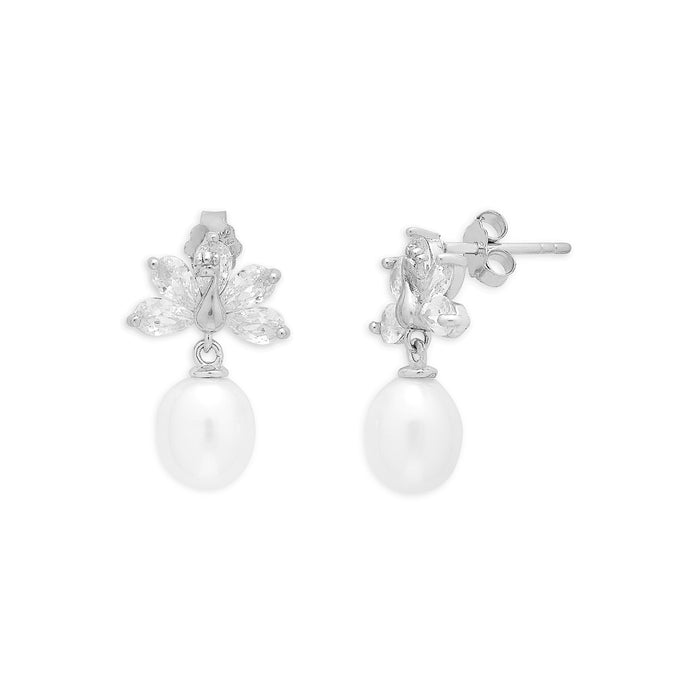 Whimsical Leaf Dance Rhodium-Plated 925 Sterling Silver Earrings