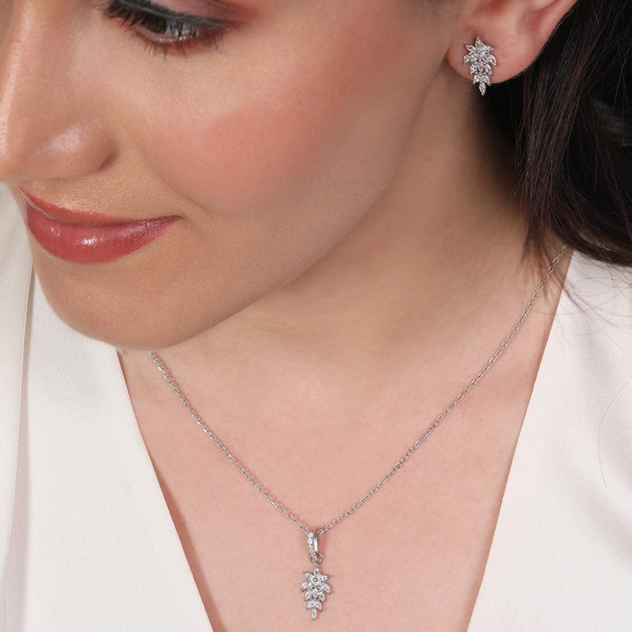 Whimsical Leaves Rhodium-Plated 925 Sterling Silver Jewellery Set