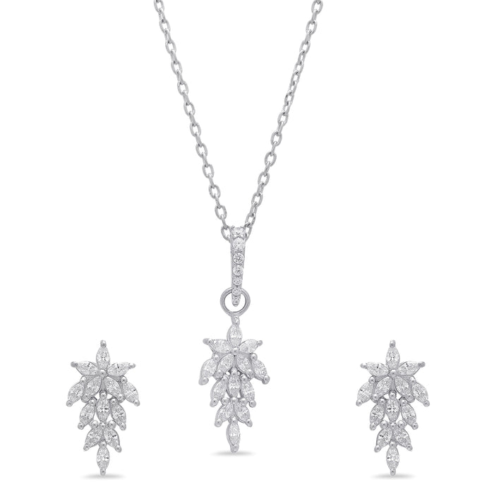 Whimsical Leaves Rhodium-Plated 925 Sterling Silver Jewellery Set
