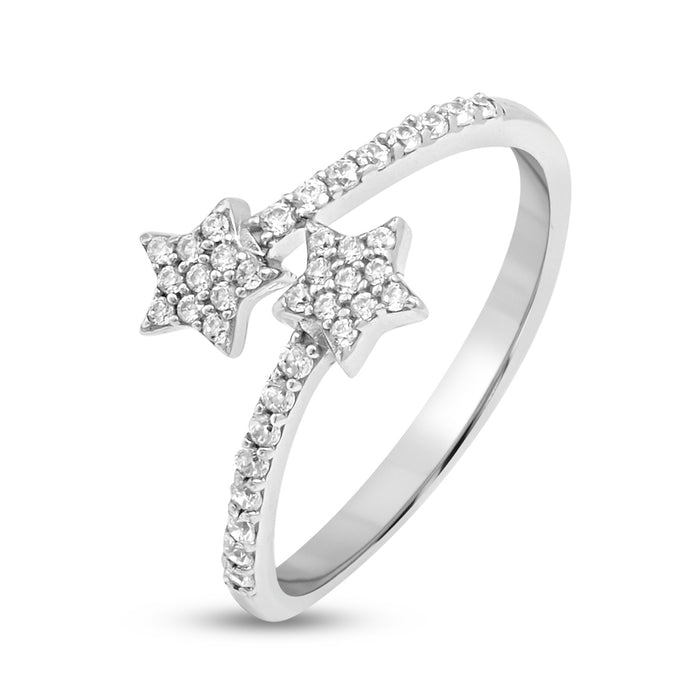 Whimsical Star Rhodium Plated 925 Sterling Silver Ring