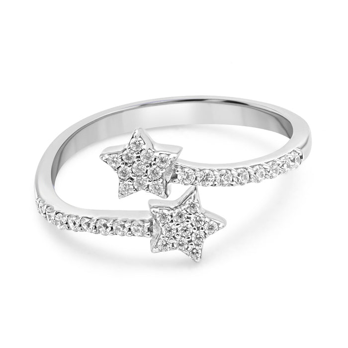 Whimsical Star Rhodium Plated 925 Sterling Silver Ring