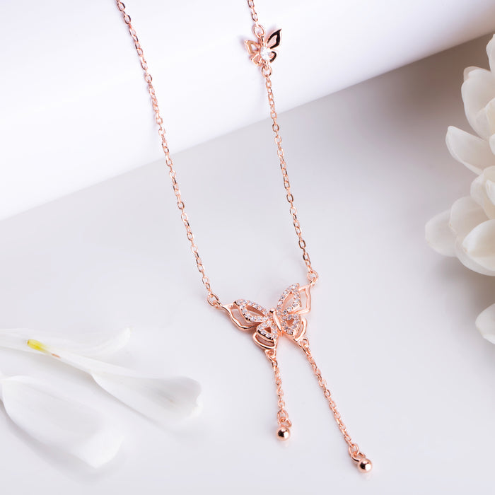 Whimsical Wings 925 Sterling Silver Rose Gold-Plated Butterfly Necklace