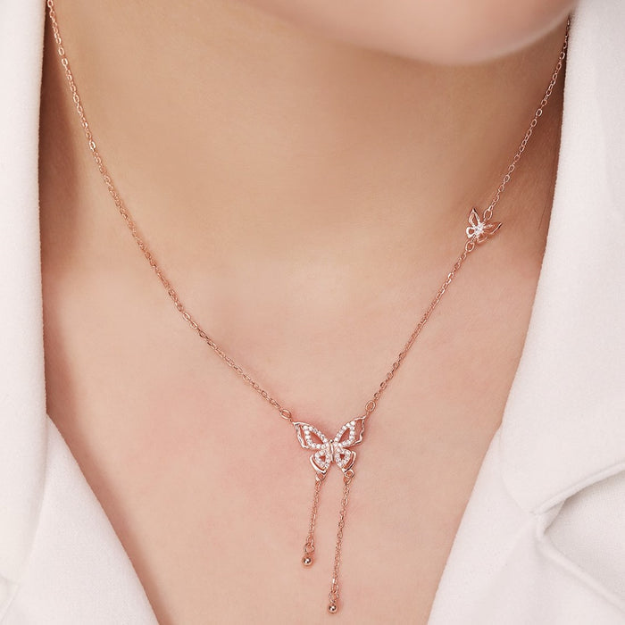 Whimsical Wings 925 Sterling Silver Rose Gold-Plated Butterfly Necklace