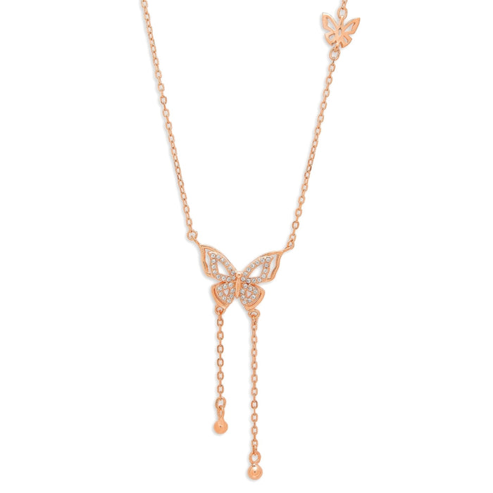 Whimsical Wings 925 Sterling Silver Rose Gold-Plated Butterfly Necklace