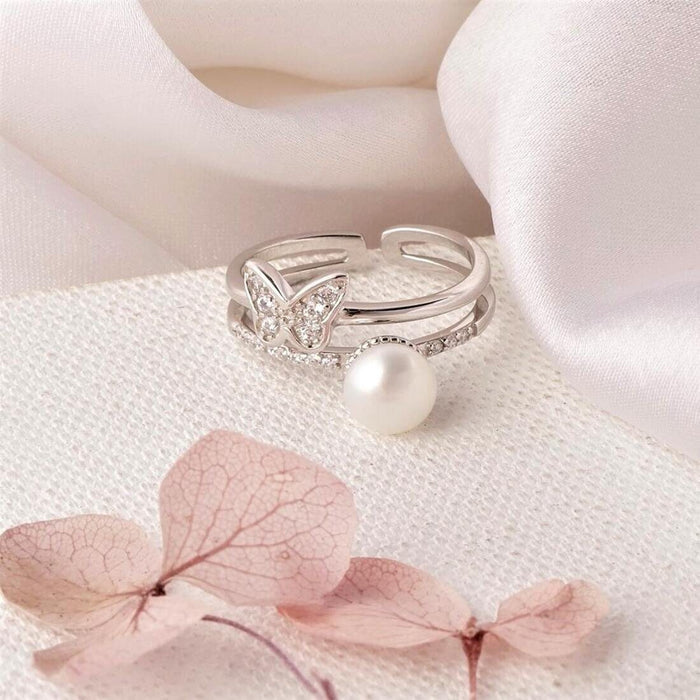 Whimsical Wings of Butterfly Rhodium-Plated 925 Sterling Silver Ring (Adjustable)