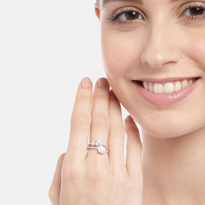 Whimsical Wings of Butterfly Rhodium-Plated 925 Sterling Silver Ring (Adjustable)